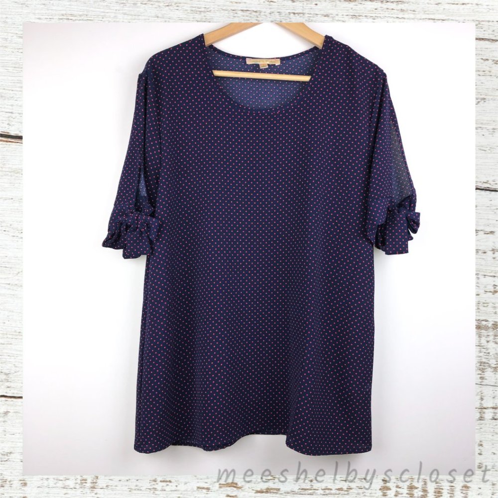 Mimi & Daphne Polka Dot Tie Sleeve Blouse Shirt